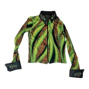 1849 Authentic Ranchwear size small show riding long sleeve shirt green black us